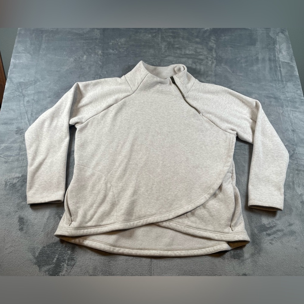 Athleta Cozy Karma Asymmetrical Heather Beige Zip Pullover Fleece Sweatshirt 1X